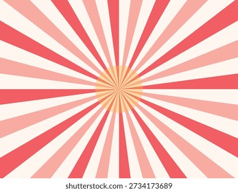 Vibrante patrón de rayos de sol rojo y naranja que irradia desde el centro, diseño de inspiración retro con líneas radiales audaces y degradado cálido