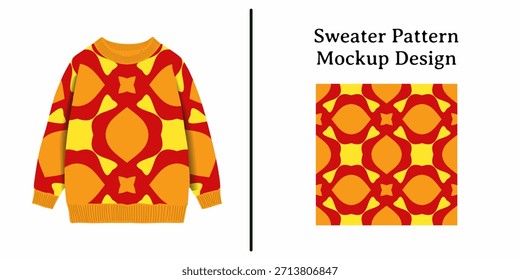 Vibrant red orange yellow abstract geometric pattern on a cozy sweater mockup design perfect for fashion apparel