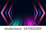 Vibrant red and pink neon chevrons form a bold pattern on a dark background, symbolizing direction and energy.