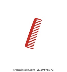 Un peine de plástico rojo vibrante con dientes finos está aislado sobre un fondo blanco limpio, listo para el cuidado del cabello.