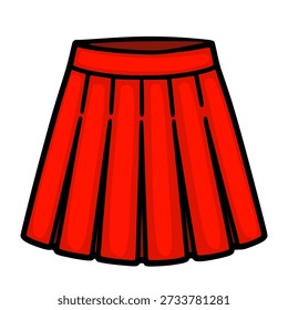 Vibrant red pleated skirt vector illustration, isolated on white background