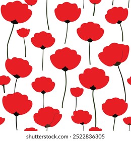 A vibrant red poppy flowers vector illustration on a white background. This elegant and detailed design is perfect for floral-themed art, prints, cards, or decoration projects.