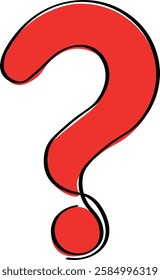 Vibrant Red Question Mark with Black Outline Graphic