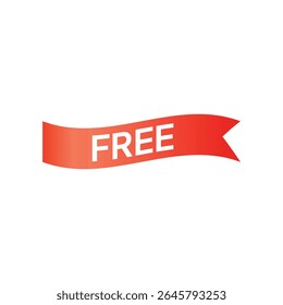 A vibrant red ribbon unfurls across a stark white background, its form reminiscent of a celebratory banner or a promotional tag.