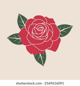 Vibrant red rose in full bloom - floral illustration, rose flower design, nature artwork, botanical red rose, floral vector art