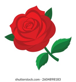 Vibrant Red Rose with Green Leaves, Perfect for Valentine's Day