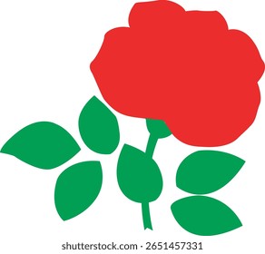 Vibrant Red Rose with Green Leaves