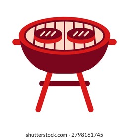 A vibrant red round charcoal grill featuring two cooking grates, ideal for outdoor barbecues and grilling sessions.