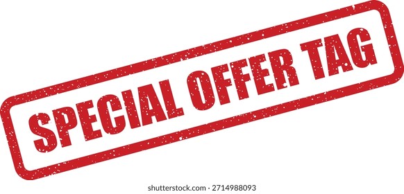 Un vibrante sello de goma rojo con el texto "SPECIAL OFFER TAG", con un aspecto desgastado y grunge, ideal para resaltar ofertas y descuentos exclusivos.