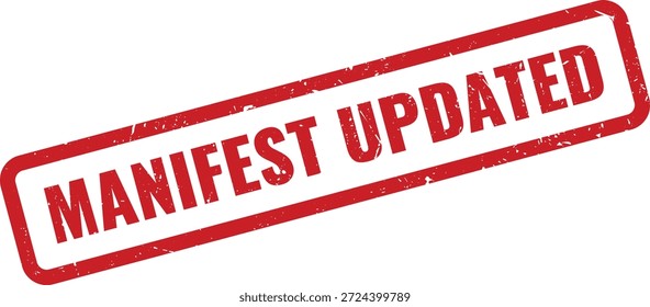 Un sello de goma rojo vibrante con el texto 'MANIFIESTO ACTUALIZADO' en estilo grunge, que significa un cambio importante o confirmación de datos.