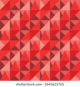 Vibrant red seamless design featuring scattered and rotating triangles in rhythmic motion. A bold, edgy pattern perfect for statement backdrops, modern stationery, or abstract packaging. EPS 10.