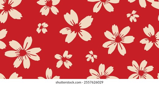 vibrant red seamless floral pattern, Hand drawn flowers illustration. fabric, wallpaper, covers, cards, wall art, posters and decoration.	