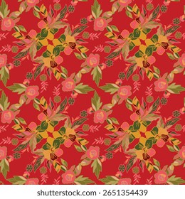 Vibrant red seamless floral pattern. Perfect for textiles, packaging, apparel, and home decor. High quality, commercially ready design.