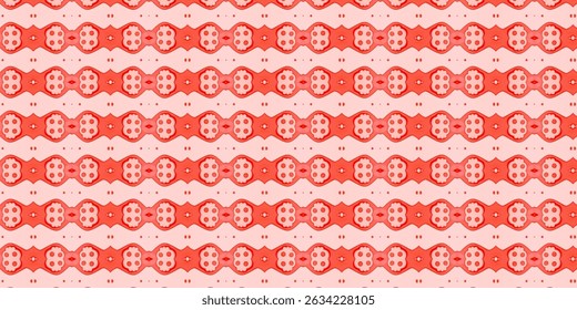 Vibrante patrón sin fisuras rojo con motivos de flores retro sobre un fondo rosa suave.