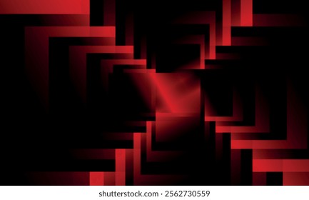 Vibrant Red Shadows with Abstract Geometric Layers and Radiant Glow