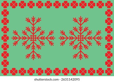 Vibrant Red Snowflakes Pattern on a Teal Background.