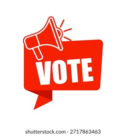 Una vibrante burbuja de discurso rojo insta a los espectadores a votar, promoviendo el compromiso cívico y la participación democrática.