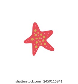 Vibrant red starfish vector illustration, with a whimsical dot pattern, ideal for marine-themed designs.