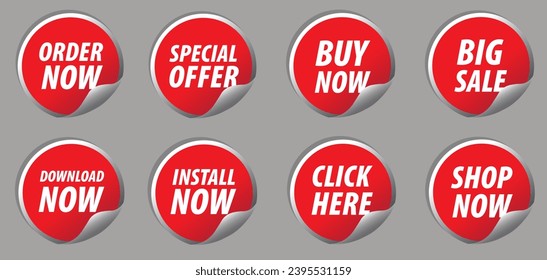 Vibrantes iconos de pegatinas rojas, versátiles y llamativos, ideal para añadir un toque audaz a varios diseños y materiales promocionales.