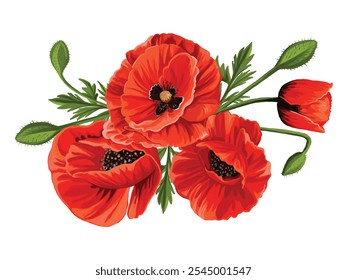 A vibrant red summer poppy flowers bouquet, fresh floral arrangement, nature, spring blooms, botanical design, colorful petals, floral decor, summer flowers, nature-inspired, garden beauty.