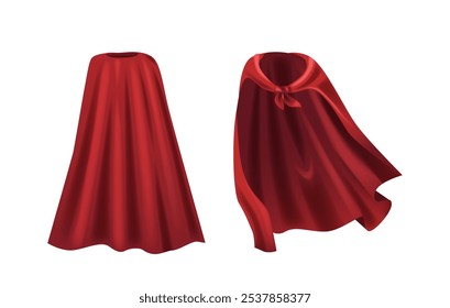 Vibrant Red Superhero Capes Vista de frente e de trás isolado no fundo branco significando heroísmo Coragem