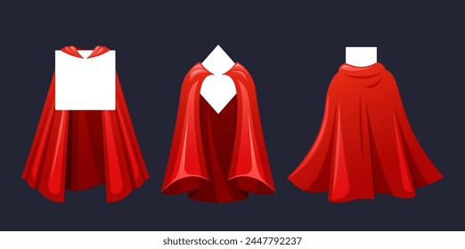 Vibrant Red Superhero Cloaks Flowing Majestically, Adorned Square, Rhombus and Rectangle Frames, Front or Rear View