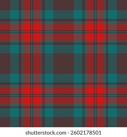 Vibrant red, teal, and brown plaid pattern.  Perfect for textile design, apparel, or website backgrounds.