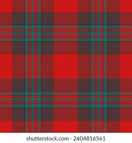Vibrant red, teal, and gray plaid pattern.  Perfect for textile design, fashion, or holiday projects. This seamless texture evokes warmth, tradition, and a touch of modern flair.