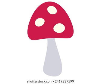 Vibrant red toadstool mushroom with characteristic white spots, set against a clear background, conveying a simple yet enchanting forest element