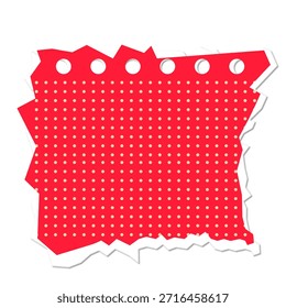 Vibrierender, rot gerissener Papierschrott mit detailliertem Polka-Punktmuster und sauberem weißem Rand