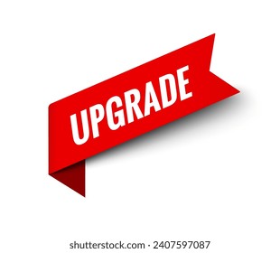 Vibrant Red Upgrade Banner tag. Red ribbon upgrade promotion concept tag icon