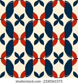 Vibrant red, white, and blue pattern on a white background, forming a visually appealing fabric design that repeats seamlessly, with a touch of patriotism and style.