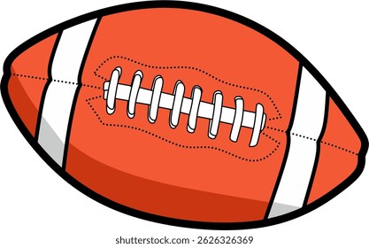 A vibrant red and white cartoon-style vector of an American football, featuring detailed stitching and shading, perfect for sports graphics, icons, and educational materials