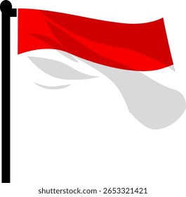 Lebendige rote und weiße Fahne, die im Wind auf einem Pol windet, einzelne Vektorgrafik