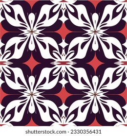 Vibrant red and white flower pattern blooms across a seamless, repeating fabric design on a captivating red background.
