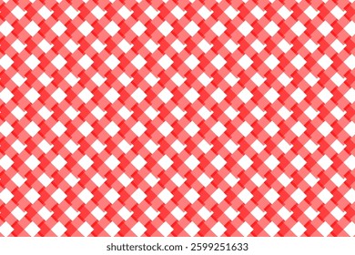 A vibrant red and white gingham pattern, featuring overlapping squares in a crisscross weave.
