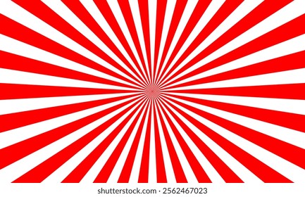 Vibrant red and white radial sunburst pattern with converging lines creating a bold optical and geometric visual effect.
