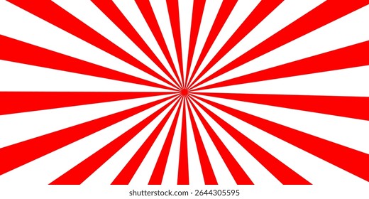 Padrão radial vibrante vermelho e branco de explosão solar com linhas convergentes criando um efeito visual geométrico e óptico arrojado.
