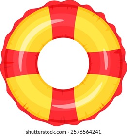 Vibrant red and yellow inflatable swim ring designed for water safety and fun. Ideal for pool activities, offering buoyancy and visibility. Perfect for children and adults alike