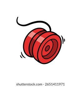 Uma vibrante ilustração de ioiô vermelho com linhas de movimento mostra alegria e divertimento, perfeito para representar jogos infantis e atividades de lazer.