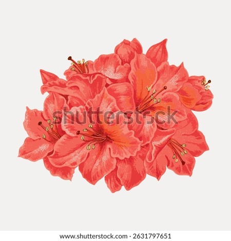 Vibrant red-orange lilies in a cluster. The lilies display detailed petals and stamens. A striking floral arrangement of lilies on a light background. Vintage art illustration vector.
