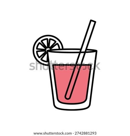 Vibrant and refreshing illustration of a pink lemonade drink served in a clear glass with a straw and lime slice, perfect for summer, beverages, and advertising.