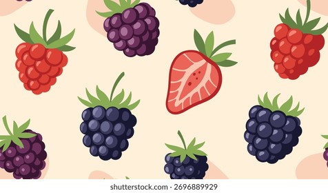 Um padrão vibrante e refrescante com uma variedade deliciosa de bagas frescas.