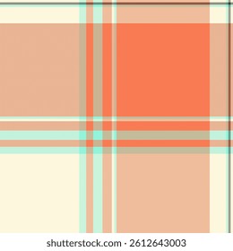 Vibrant, repeating plaid pattern with pastel peach, coral, beige and turquoise. A modern, fresh design. Perfect for backgrounds, textiles, or stylish graphic designs.