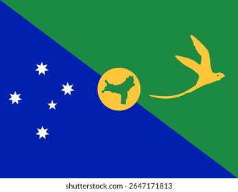 A vibrant representation of the Christmas Island flag, featuring its distinctive blue and yellow design with the Southern Cross constellation and a white bird. 
