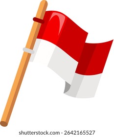 Vibrant Representation of Indonesia's National Flag with Bold Red and White Stripes on a Wooden Pole. Decorative.