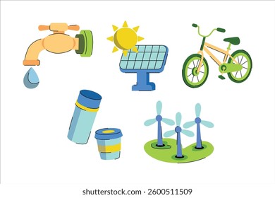 A vibrant representation of sustainable living, featuring eco-friendly energy sources and practices.