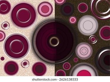 Círculos concéntricos 3D retro vibrantes: textura Abstractas en estética de doble tono