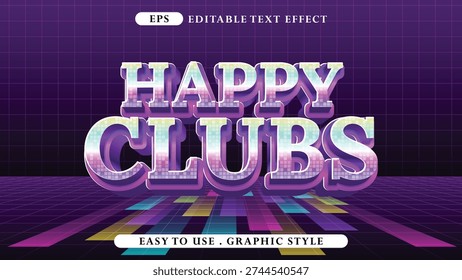 Vibrant Retro 3D Text Effect for Party Events and Club Promotions with Shiny Gradient Style and Editable EPS Graphic Asset Design