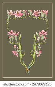 Vibrant retro art nouveau frame flowers decorative border background